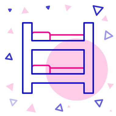 Line Otel odası yatak ikonu beyaz arkaplanda izole edildi. Renkli taslak konsepti. Vektör