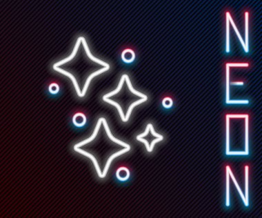 Siyah zemin üzerinde izole edilmiş sihirli parçacık ikonu olan parıldayan neon çizgisi yıldızları. Sihirli noel süsü. Renkli taslak konsepti. Vektör