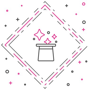 Çizgi Sihirli Şapka simgesi beyaz arkaplanda izole edildi. Sihir numarası. Gizemli eğlence konsepti. Renkli taslak konsepti. Vektör