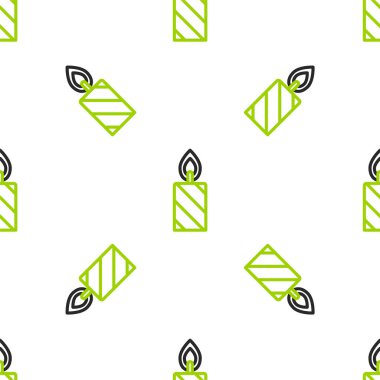 Şamdan simgesinde çizgi yakan mum beyaz arkaplanda izole edilmiş pürüzsüz desen. Silindirik mum çubuğu ve yanan ateş. Vektör