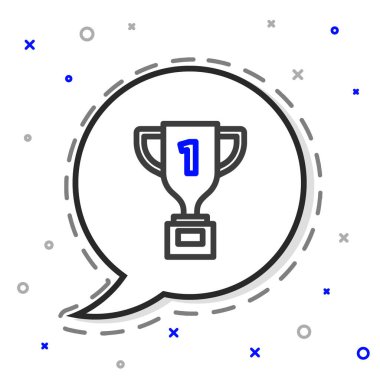 Beyaz arkaplanda çizgi ödülü ikonu izole edildi. Galibiyet ödülü sembolü. Şampiyonluk ya da yarışma kupası. Spor başarısı işareti. Renkli taslak konsepti. Vektör