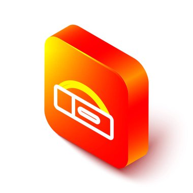 Beyaz arka planda izole edilmiş bilardo ıstakası simgesi için Isometric line Case. Turuncu kare düğme. Vektör