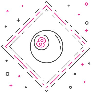 Bilardo bilardo topu. Beyaz arka planda 8 numaralı ikon izole edilmiş. Renkli taslak konsepti. Vektör