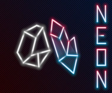 Parlayan neon hattı sihirli taş ikonu siyah arkaplanda izole edildi. Fantezi kristali. Maç için mücevher. Renkli taslak konsepti. Vektör