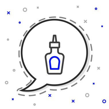 Çizgi sos şişesi simgesi beyaz arkaplanda izole edilmiş. Ketçap, hardal ve fast food için soslu mayonez şişeleri. Renkli taslak konsepti. Vektör