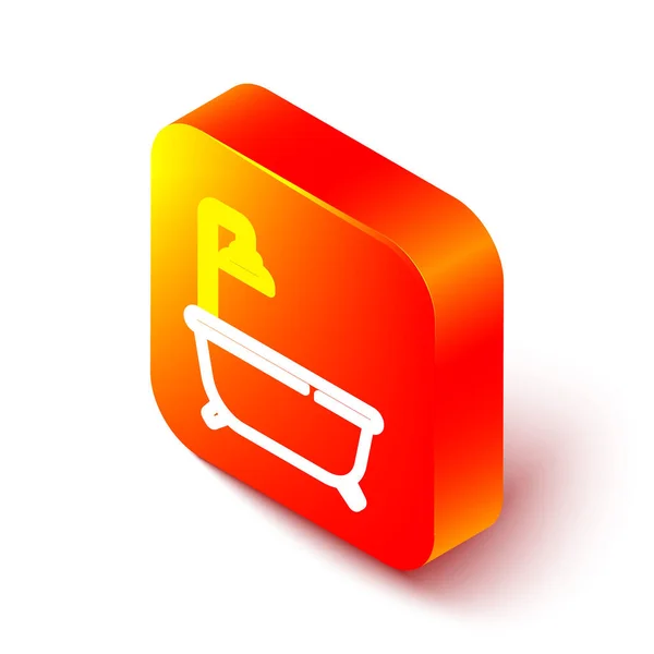 Línea isométrica Bañera con icono de ducha aislada sobre fondo blanco. Botón cuadrado naranja. Vector — Vector de stock