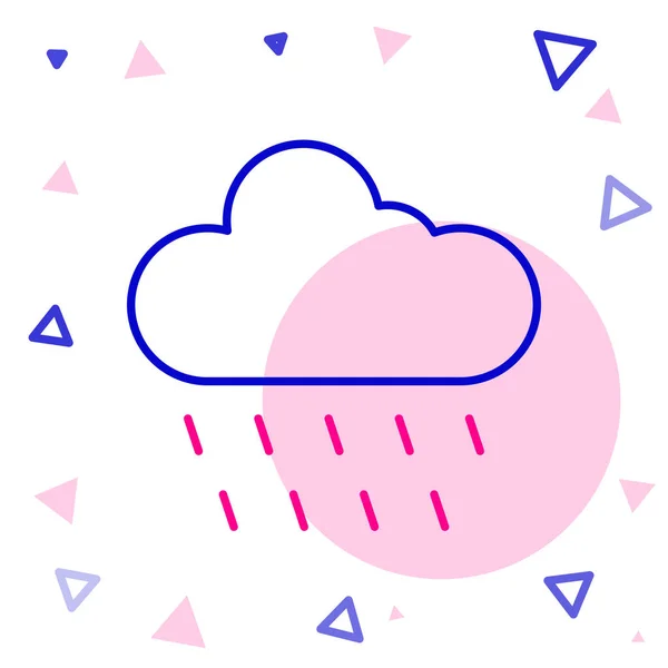 Line Cloud with rain icon isolated on white background. Rain cloud precipitation with rain drops. Colorful outline concept. Vector — Stock Vector