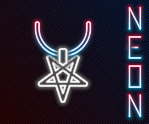 Leuchtende Neon-Linie Pentagramm auf Halskette Symbol isoliert auf schwarzem Hintergrund. Magisches okkultes Sternsymbol. Buntes Rahmenkonzept. Vektor — Stockvektor