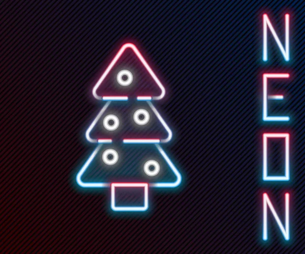 Siyah arka planda izole edilmiş dekorasyon simgesi olan parlak neon çizgili Noel ağacı. Mutlu Noeller ve mutlu yıllar. Renkli taslak konsepti. Vektör — Stok Vektör