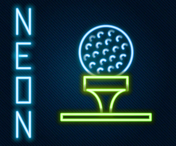 Glowing neon line Golf ball on tee icon isolated on black background. Colorful outline concept. Vector — Stock Vector