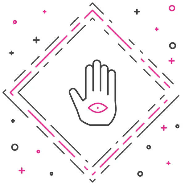 라인 함사 손 아이콘은 흰색 배경에 분리되어 있다. 악마의 눈으로부터 보호의 상징인 파티마 - 부적의 손. 화려 한 윤곽 개념. Vector — 스톡 벡터