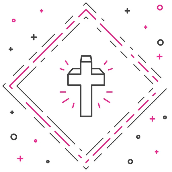 Icono de cruz cristiana de línea aislada sobre fondo blanco. Cruz de iglesia. Concepto de esquema colorido. Vector — Vector de stock