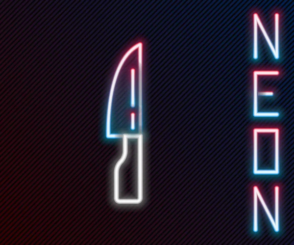 Leuchtende Neon-Linie Barbecue Messer Symbol isoliert auf schwarzem Hintergrund. Küchenmesser-Symbol vorhanden. Grillmesser vorhanden. Grill und Grillwerkzeug. Buntes Rahmenkonzept. Vektor — Stockvektor