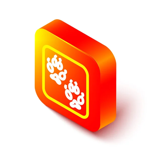 Isometric line Fox paw footprint icon isolated on white background. Orange square button. Vector — Stock Vector