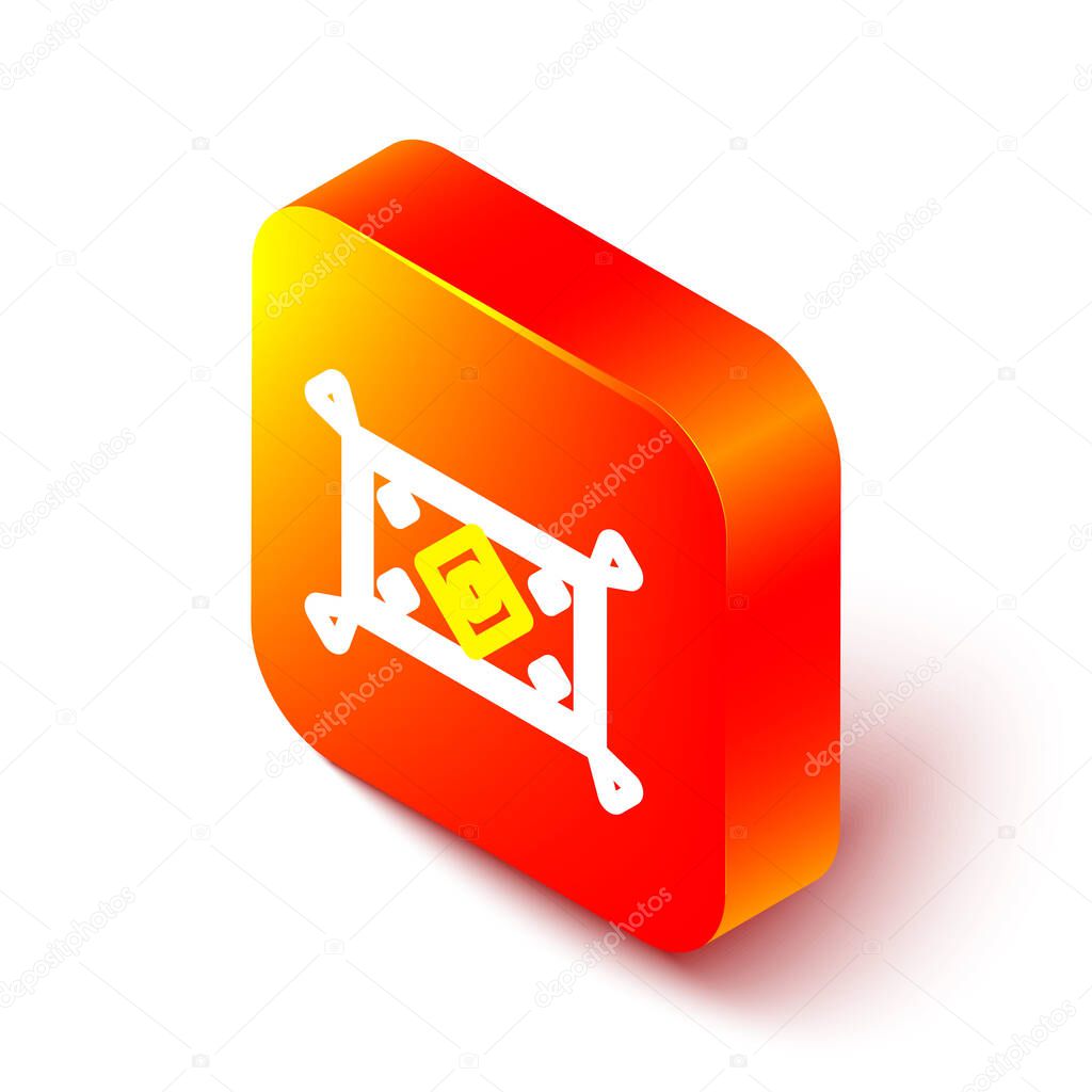 Isometric line Magic carpet icon isolated on white background. Orange square button. Vector
