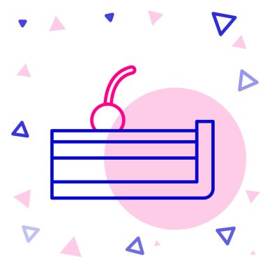 Beyaz arka planda izole edilmiş meyve tepesi ikonlu Cherry peynirli kek dilimi. Renkli taslak konsepti. Vektör