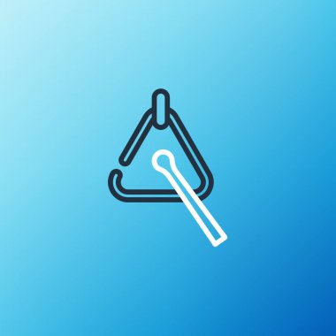 Çizgi Üçgeni müzik aleti simgesi mavi arkaplanda izole edildi. Renkli taslak konsepti. Vektör