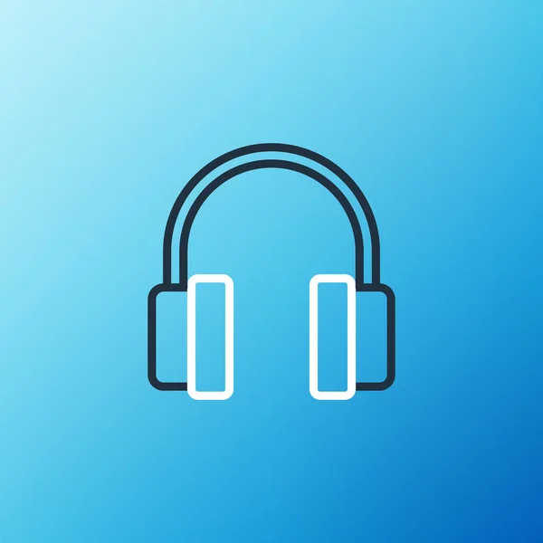 Icono de auriculares de línea aislado sobre fondo azul. Auriculares. Concepto para escuchar música, servicio, comunicación y operador. Concepto de esquema colorido. Vector — Archivo Imágenes Vectoriales