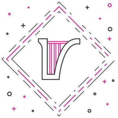 Harp simgesi beyaz arkaplanda izole edildi. Klasik müzik enstrümanı, orkestra akustik elementi. Renkli taslak konsepti. Vektör