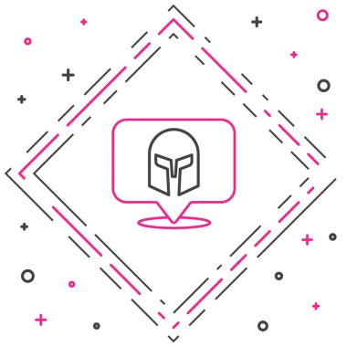 Beyaz arkaplanda Yunan çizgi miğferi simgesi izole edildi. Tüylü ya da at tüylü askerleri korumak için antika miğfer. Renkli taslak konsepti. Vektör