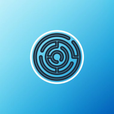 Çizgi Minotaur labirenti ya da labirent ikonu mavi arka planda izole edilmiş. Antik Yunan mitolojisi. Renkli taslak konsepti. Vektör