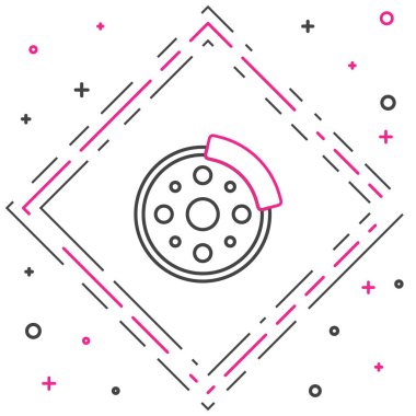 Çizgi bisiklet fren disk simgesi beyaz arkaplanda izole edildi. Renkli taslak konsepti. Vektör