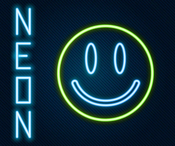 Brillante línea de neón Sonrisa icono de la cara aislado sobre fondo negro. Emoticono sonriente. Feliz símbolo de chat sonriente. Concepto de esquema colorido. Vector — Vector de stock