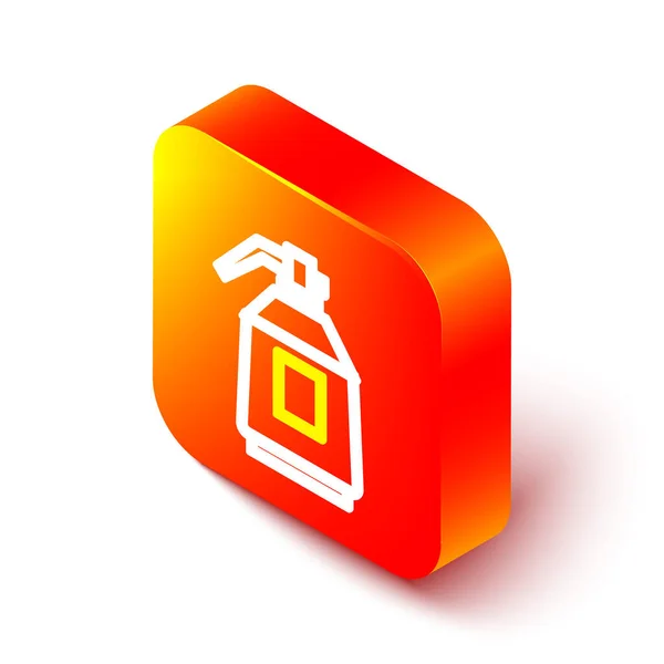 Isometric line Paint spray gun icon isolated on white background. Orange square button. Vector — Stock Vector