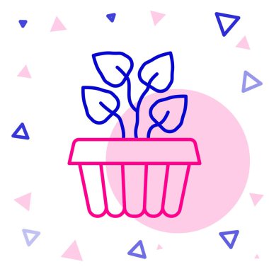 Beyaz arka planda izole edilmiş bir tencere ikonunda bulunan çizgi içi bitki sarmaşığı. Yapraklı dal. Renkli taslak konsepti. Vektör.