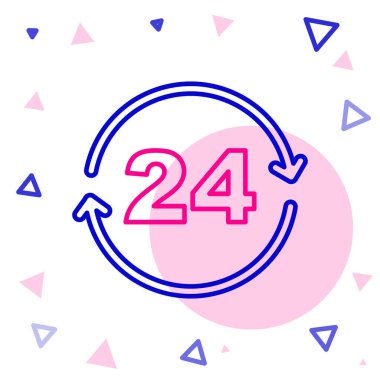 Hat Telefonu, beyaz arkaplanda 24 saatlik destek ikonu izole edildi. Tüm gün müşteri destek merkezi. Tam zamanlı çağrı servisi. Renkli taslak konsepti. Vektör.