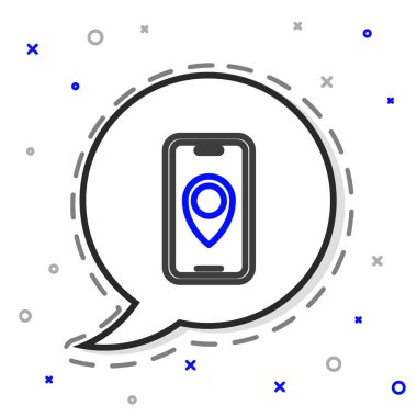 Şehir haritası gezinme simgesinin çizgi bilgileri beyaz arkaplanda izole edildi. Mobil Uygulama Arayüzü tasarımı. Coğrafi konsept. Renkli taslak konsepti. Vektör.