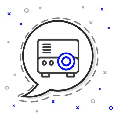 Çizgi Sunumu, Film, Film, Medya Projektörü simgesi beyaz arkaplanda izole edildi. Renkli taslak konsepti. Vektör.