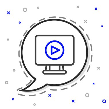 Line Online video simgesi beyaz arkaplanda izole edildi. Oyun işaretli film şeridi. Renkli taslak konsepti. Vektör.