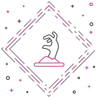 Zombi çizgisi el simgesi beyaz arkaplanda izole edildi. Silah canavarı öldü. Mutlu Cadılar Bayramı Partisi. Renkli taslak konsepti. Vektör.