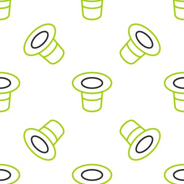 Çizgi Sihirli Şapka simgesi beyaz arkaplandaki kusursuz deseni izole etti. Sihir numarası. Gizemli eğlence konsepti. Vektör.