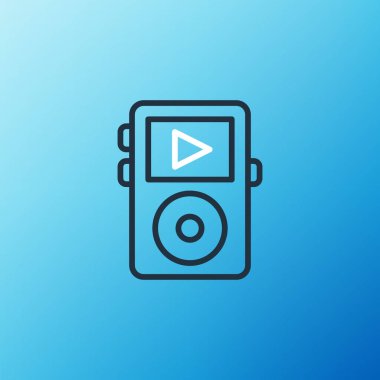 Satır müziği simgesi mavi arkaplanda izole edildi. Taşınabilir müzik cihazı. Renkli taslak konsepti. Vektör.