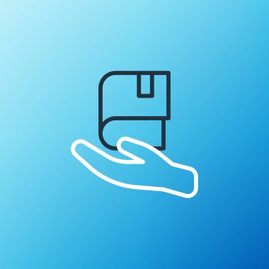 Satır Kitabı bağış simgesi mavi arkaplanda izole edildi. Renkli taslak konsepti. Vektör.