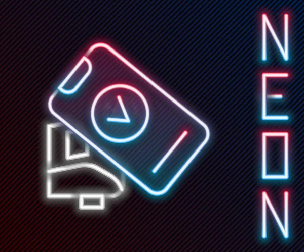 Parlak Neon Hattı Pos Terminali Basılı Tarifle Akıllı Telefon Simgesi — Stok Vektör
