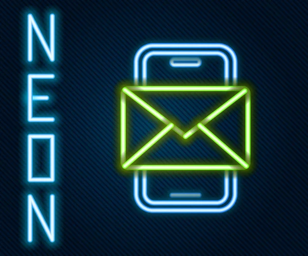 Linha Néon Brilhante Móvel Envelope Nova Mensagem Ícone Mail Isolado — Vetor de Stock