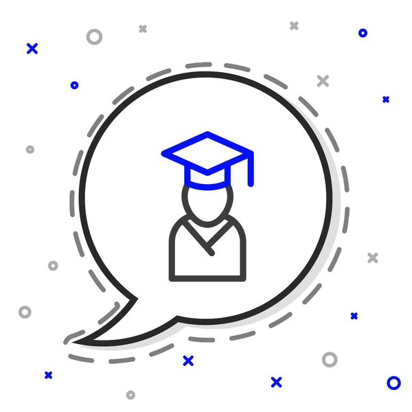 Γραμμή Graduate Και Καπέλο Αποφοίτησης Εικονίδιο Απομονώνονται Λευκό Φόντο Πολύχρωμο — Διανυσματικό Αρχείο