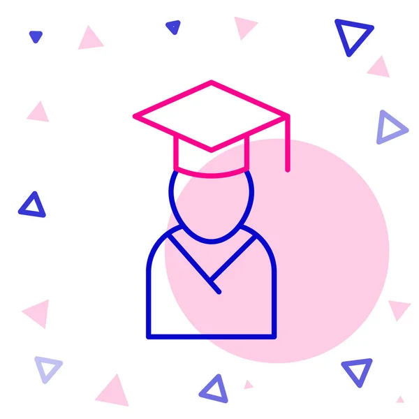 Line Graduate Graduation Cap Ikona Izolované Bílém Pozadí Barevný Koncept — Stockový vektor