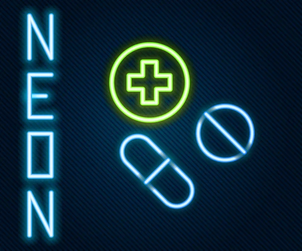 Leuchtende Neon Linie Medizin Pille Oder Tablette Symbol Isoliert Auf — Stockvektor