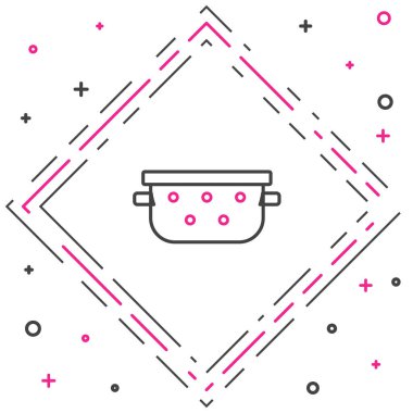 Line Kitchen süzgeç simgesi beyaz arkaplanda izole edildi. Mutfak aletleri. Çatal bıçak seti. Renkli taslak konsepti. Vektör.