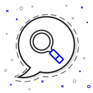 Beyaz zemin üzerinde arama simgesi olan çizgi büyüteci. Dedektif araştırıyor. Renkli taslak konsepti. Vektör.