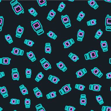 Çizgi Telsizi konuşma simgesi siyah arkaplandaki kusursuz deseni izole etti. Taşınabilir radyo vericisi simgesi. Radyo alıcı-vericisi işareti. Vektör.