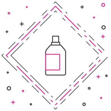 Çamaşır deterjanı, çamaşır suyu, bulaşık deterjanı ya da beyaz arka planda izole edilmiş başka bir temizlik malzemesi için çizgi plastik şişe. Renkli taslak konsepti. Vektör.