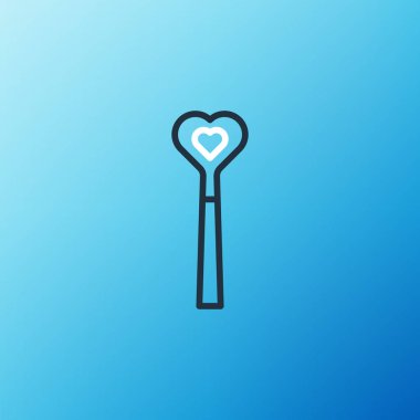 Çizgi Sihirli değnek simgesi mavi arkaplanda izole edildi. Yıldız şeklinde sihirli aksesuar. Sihirli güç. Renkli taslak konsepti. Vektör