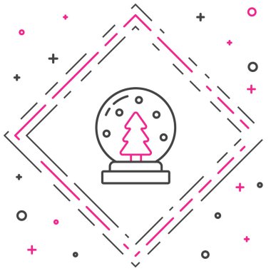 Kar yağan çizgi Noel küresi ve beyaz arka planda izole edilmiş Noel ağacı ikonu. Mutlu Noeller ve mutlu yıllar. Renkli taslak konsepti. Vektör