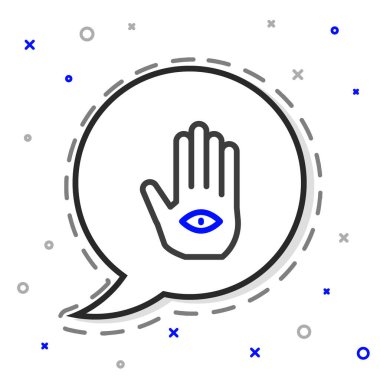 Hamsa çizgisi el simgesi beyaz arkaplanda izole edildi. Fatima 'nın eli - muska, şeytanın gözünden korunmanın sembolü. Renkli taslak konsepti. Vektör