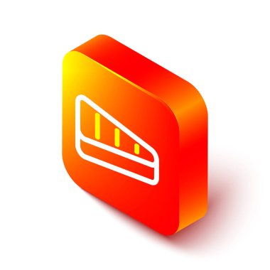 Beyaz arka planda izole edilmiş ızgara biftek et ikonu. Turuncu kare düğme. Vektör